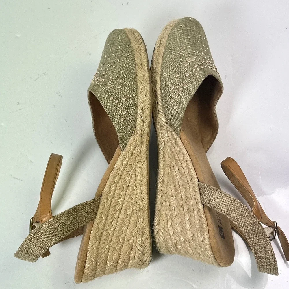 White Mountain Womens Sage Green Studded Espadrille Wedge Sandals W18507 8.5M